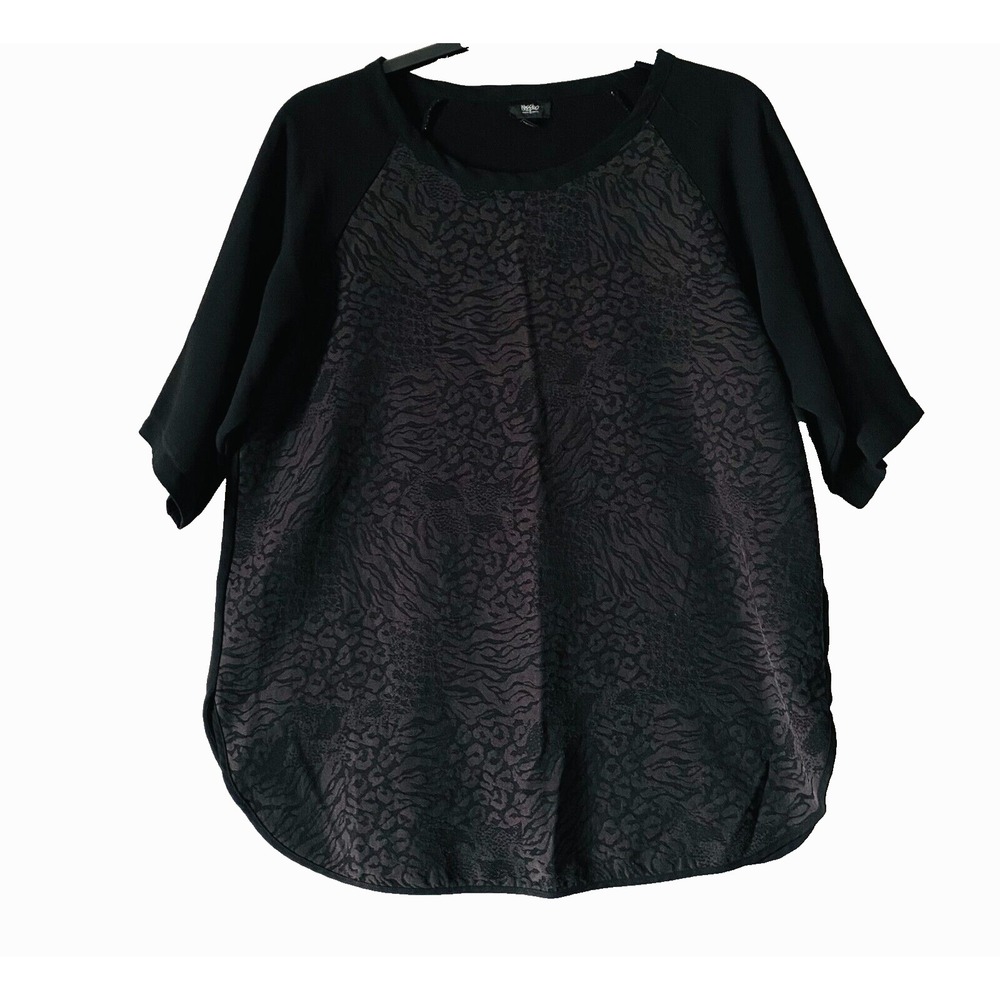 Mossimo Womens Top Size Large Animal Print Black Dolman Sleeve